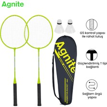 Agnite Demir Bölünmüş Badminton Raketi 2’li Set 2 Top Dahil Dayanıklı Çelik Gövde Yeşil