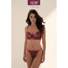 Valunor Floral Fuşya Pembe Kadın İç Giyim Takımı Fantezi Dantelli Bralet & Tanga Takım