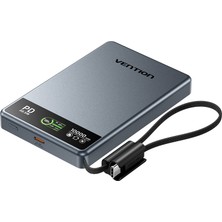 Vention Ultra Slim Serisi 10000MAH 15W Manyetik Kablosuz Tft Ekranlı Taşınabilir Şarj Cihazı Powerbank Gri