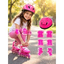 AyrStore Bisiklet Kaykay Paten Çocuk Kaskı ve Dizlik Set Pempe/pembe