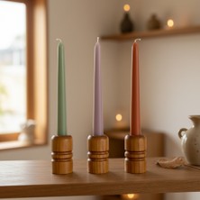 U Atölye Ring Kayın Ahşap Şamdan Standart Konik Mum Için Salon Konsol Mumluk 3'lü Set 7 cm