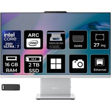 Lenovo Ideacentre 27ILL11 Intel Core Ultra 7 256V 16GB Ram 2tb SSD 27" Full Hd (1920X1080) WIN11 Home F0JW0010TRP310 Beyaz Aı-Powered All In One Bilgisayar + Per4 USB Bellek