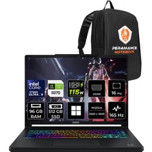 MSI Msı Crosshair 16 Max Hx Ultra 9 275HX Rtx 5070 12GB 115W 96GB Ram 512GB SSD 16″ Qhd+ (2560 x 1600) OLED 165Hz WIN11 Pro E2WGXK043TRP470 Gaming Laptop + Per4 Çanta