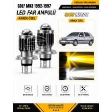 OtoÇizgi Golf Mk3 1992-1997 H4 LED Far Ampulü Sarı-Beyaz Işık Canbus Mini Lensli 2\'li Set