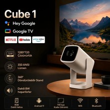 Wanbo Cube1 Projeksiyon Cihazı-Dahili Android TV 11.0 Widevine L1 sertifikalı & 8W Hoparlör - Beyaz