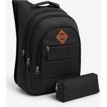 Viatox VT-006 2'li Set Lüx Suya Dayanıklı  Kumaş Lise ve Ortaokul Sırt Çantası + Kalemlik Siyah