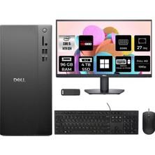 Dell Tower Essential QVT1260 Core I5 14500 Rx 550 4gb 96GB Ram 4tb SSD 27" Fhd WIN11 Home  BTO005BQVT1260P1000 Masaüstü Bilgisayar + Per4 USB Bellek