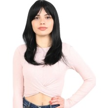 ALFA AKSESUAR 03 Düz Perçemli Orta Boy Fiber Sentetik Peruk / Siyah