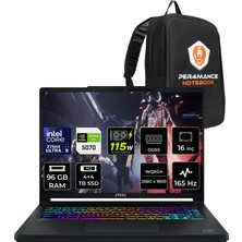 MSI Msı Crosshair 16 Max Hx Ultra 9 275HX Rtx 5070 12GB 115W 96GB Ram 4tb + 4tb SSD 16″ Qhd+ (2560 x 1600) OLED 165Hz Freedos E2WGXK043TRP354 Gaming Laptop + Per4 Çanta