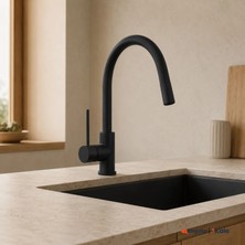 Kale Gastro U Pull Down Mat Siyah Mutfak Bataryası