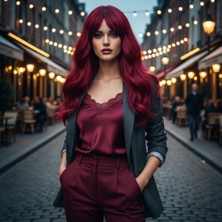 ALFA AKSESUAR 03 Dalgalı Perçemli Fiber Sentetik Orta Boy Peruk / Kızıl