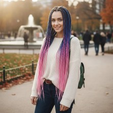 ALFA AKSESUAR 03 Afrika Örgüsü ve Rasta Için Sentetik Ombreli / Mavi / Lila / Pembe