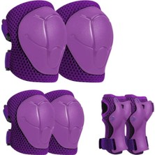 AyrStore Çocuk Koruyucu Set Dizlik Dirseklik Bileklik 6 Parça Paten Scooter Bisiklet Kaykay Koruyucu Mor Re