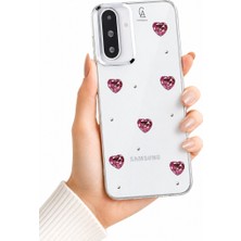 Coolacs Samsung Galaxy A27 Uyumlu Kılıf Simli Parlak Kırmızı Kalp Desenli Telefon Kılıfı Kapak
