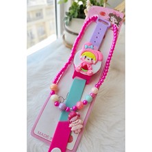 River Accessoriess Kız Çocuk Figürlü Kol Saati ve Boncuk Kolye Seti – Pembe