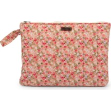 elisss bag Bej Çiçek Desenli Macbook Ipad Tablet Laptop Taşıma Çantası Düzenleyici Fermuarlı Kulplu %100 Pamuk