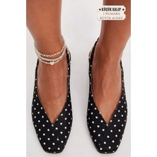 İx Siena Kadın Siyah Beyaz Puantiyeli Kare Burun Babet Slingback