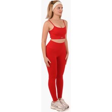 Nature The Brand Yüksek Bel Dikişsiz ve Büzgülü Kalça Toparlayıcı Spor Tayt Kırmızı