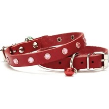 ALFA AKSESUAR 03 Taşlı Kedi ve Yavru Köpek Tasması 1*23 cm Kırmızı Medium