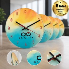BK Gift Logonuza Özel 5 Adet 18 cm Yuvarlak Cam Duvar Saati Kurumsal Baskılı Promosyon Saat