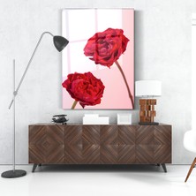 Zera Wall Cam Tablo Kırmızı Güller Romantik Çiçek Temalı Duvar Dekorasyonu