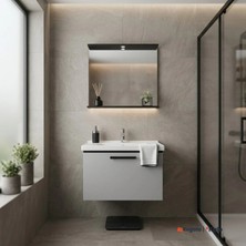 Kale Gris 80 cm Set Siyah Gri (Lavabo Dolabı + Ayna)