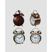 Verto Retro Tarz Bronz Dekoratif Masa Saati Metal Gövde Yüksek Sesli Alarm