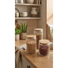 leela Home 3’lü Bambu Vakum Kapaklı Cam Saklama Kabı Seti 1000 ml 1500 ml 2000 ml | Fitilli Cam Kavanoz
