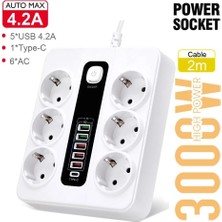Mestore HP-H04 3000W 10AMPER 6’lı 2metre Uzatma Kablolu Çoklu Termal Akım Priz