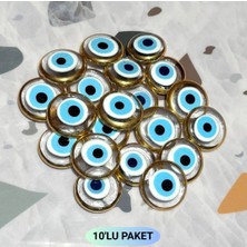 Cam Yaldızlı Nazar Boncuklu Magnet, El Yapımı Buzdolabı Süsü, Dekoratif Obje 4x4 cm 10'lu