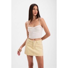 Banny Jeans %100 Pamuk Yüksek Bel Sarı Mini Jean Etek