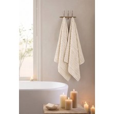 Teohomelinens Phaselis Banyo Havlu Ekru 2'li Set %100 Pamuk 70X140 cm 670 Gsm