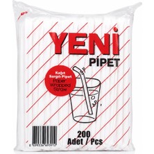 Carman Yeni Kağıt Sargılı Pipet 200 Adet 19 cm Tek Tek Paketli Beyaz Içecek Pipeti
