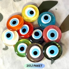 Cam Renkli Yaldızlı Nazar Boncuklu Magnet, El Yapımı Buzdolabı Süsü, Dekoratif Obje 4x4  cm 25'li