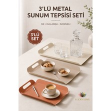 Lucky Love 3’lü Metal Sunum Tepsisi Seti Kulplu Servis Tepsisi Kahve Ikram ve Dekoratif Tepsi