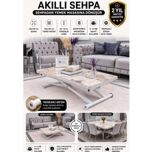 Sehpam Akıllı Home Üst Tabla Mdf Beyaz Mermer Oval Köşe Alt Ayak Beyaz