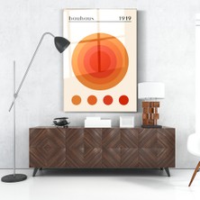 Zera Wall Cam Tablo Bauhaus 1919 Turuncu Kırmızı Dairesel Geometrik Duvar Dekorasyonu