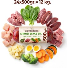 Çiğmamam Barf Kırmızı ve Beyaz Etli Tahılsız Barf Köpek Maması 12 kg - 500 G x 24