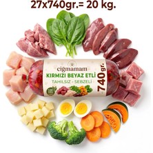 Çiğmamam Barf Kırmızı ve Beyaz Etli Tahılsız Barf Köpek Maması 20 kg - 740 G x 27