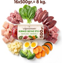 Çiğmamam Barf Kırmızı ve Beyaz Etli Barf Köpek Maması 8 kg - 500 G x 16