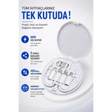 CoverZone Aquatech 60W Çok Fonksiyonlu Veri Kablo Seti, Usb-A/usb-C/lightning/micro USB Dönüştürücü Kablo Kiti, Sım Iğneli Kart Saklama Kutusu, 29CM Taşınabilir Şarj Kablosu