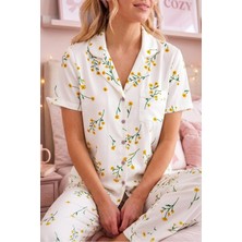 Fit Women Kadın Çiçek Baskılı Bürümcük Kumaş Kısa Kollu Pijama Takımı 6067