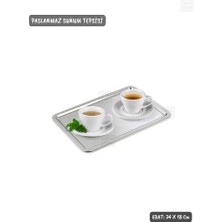 Jet's Home Sunum Tepsisi Paslanmaz Servis Tepsisi Çelik Çay Tepsi Kahve Tepsisi 34 cm