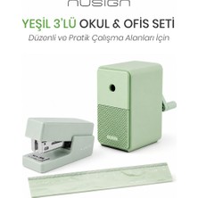 Nusign  Kalemtraş &zımba & Makas Kırtasiye Seti - Yeşil
