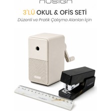 Nusign  Kalemtraş &zımba & Makas Kırtasiye Seti -Gri