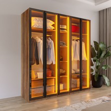 Rosepal Mobilya Aura 5 Füme Camlı Alimünyum Kapaklı 2 Çekmeceli Giyinme Dolabı LED Askılıklı Tamamı Mdf