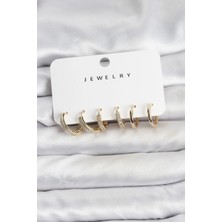 Nemere Zirkon Taşlı Gold Renk Pirinç Kadın Küpe Seti - TJ-BKP11481