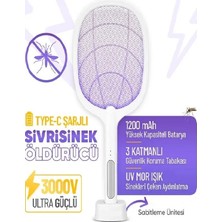 Cem Cosmetics Şarjlı Uv Işıklı Elektrikli Sivrisinek Öldürücü Raket Sinek Öldürücü Sineksavar Standlı