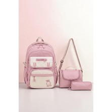 Waddell Lisanslı Twill Modeli 3'lü Set Ilkokul Ortaokul Günlük Okul Sırt Çantası Beslenme Kalemlik 26102 Pembe