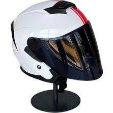 Belirtilmemiş 526 WHITE/Y2RED Güneş Gözlüklü Yarım Motosiklet Kaskı (Smoke Vizörlü)